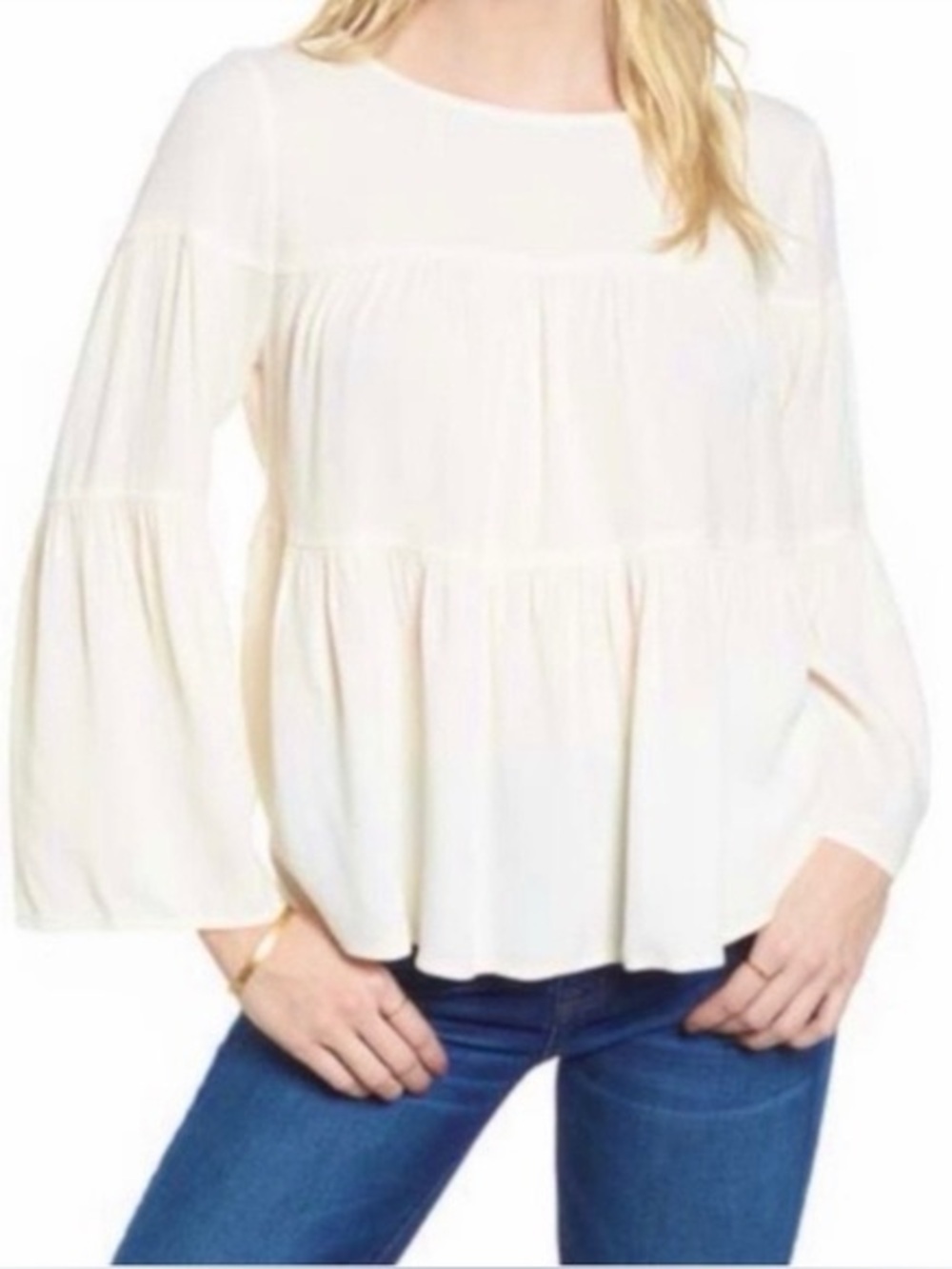 Madewell Tiered Button Back Top Size Medium Blouse Cream Business Casual
